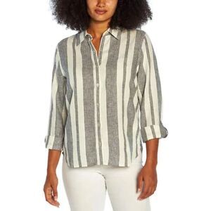 Orvis striped white black shirt button up XL 100% cotton beach vacation coastal